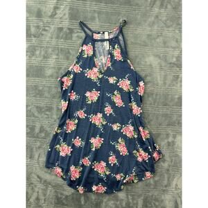 Y2K Kirious Navy Blue Rose Floral Halter Neck Flowy Tank Top Women's XS